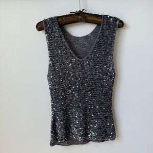 Vintage Gray Silver Sequin Embellished Sleeveless Top